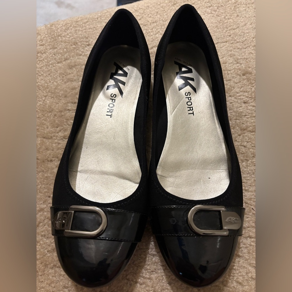 Anne Klein Black Flats with Silver Buckle Size 11M
